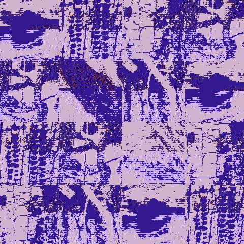pink & purple square of 16 squares. each square is a different photo. eyeball close-up & a pecked tree rendered into abstractions & textures. dithering has smeared the whole.